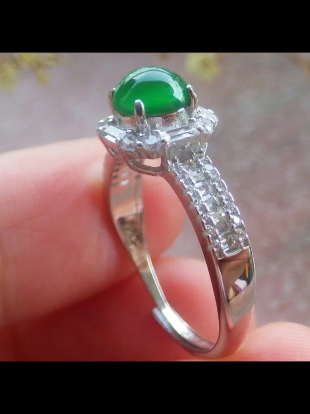 Luxury jadeite precious certificate Sterling silver 925 opened ring size8